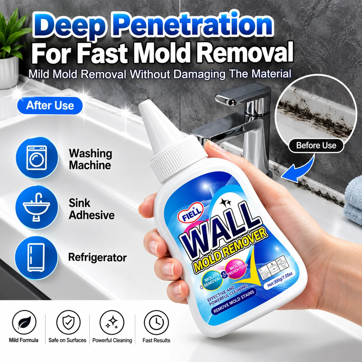 Heavy- Duty Mold & Stain Cleaner Gel | Cling, Dissolve & Restore Any Surface