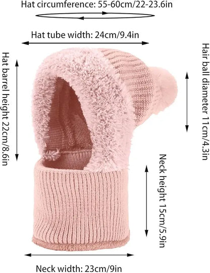 Knitted Hat in Autumn and Winter, 3 in 1 Cold Resistant Hat, Wind-Resistant ScarfHat Face Mask Hooded Scarf